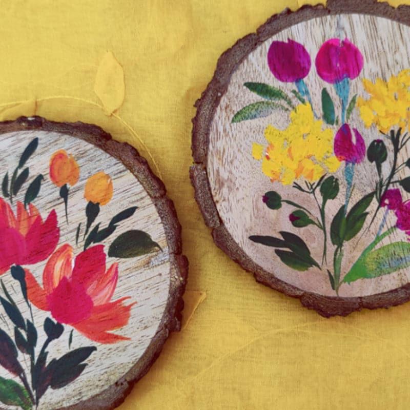 Buy Flora Grace Handpainted Coaster - Set Of Two Coasters from Vaaree