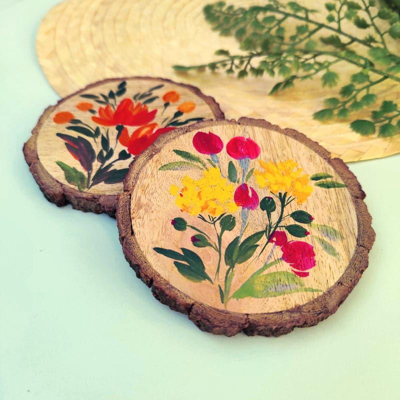 Buy Flora Grace Handpainted Coaster - Set Of Two Coasters from Vaaree