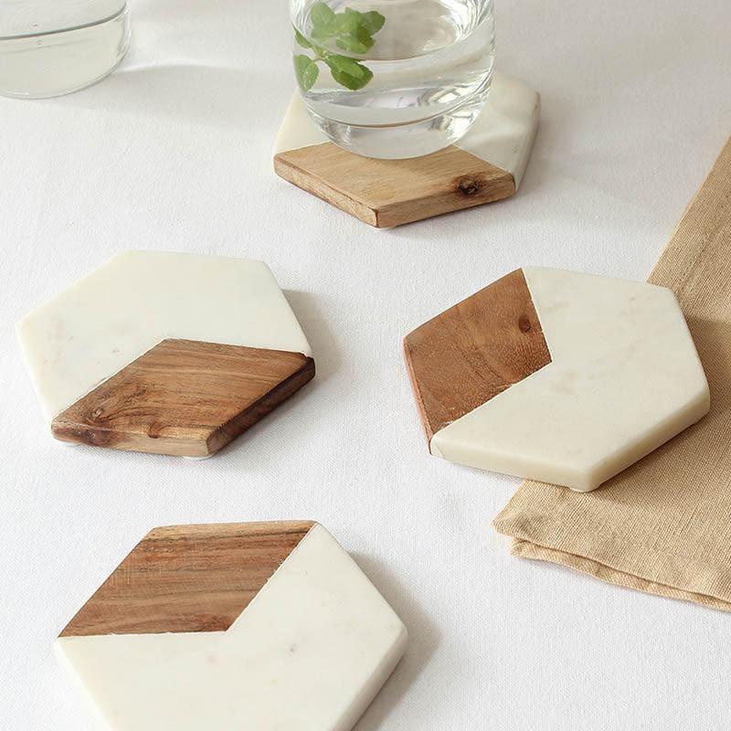 Buy Vallam Coaster - Natural And Wooden - Set Of Four Coasters from Vaaree