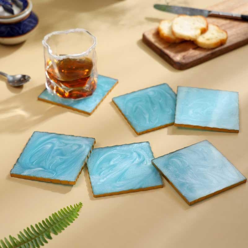 Buy Marble Swirl Coaster (Sky) - Set Of Six Coasters from Vaaree