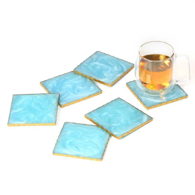 Buy Marble Swirl Coaster (Sky) - Set Of Six Coasters from Vaaree