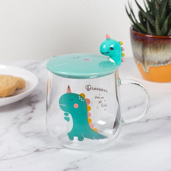 Coffee Mug - Dino Park Kids Mug With Lid (Green) - 420 ML