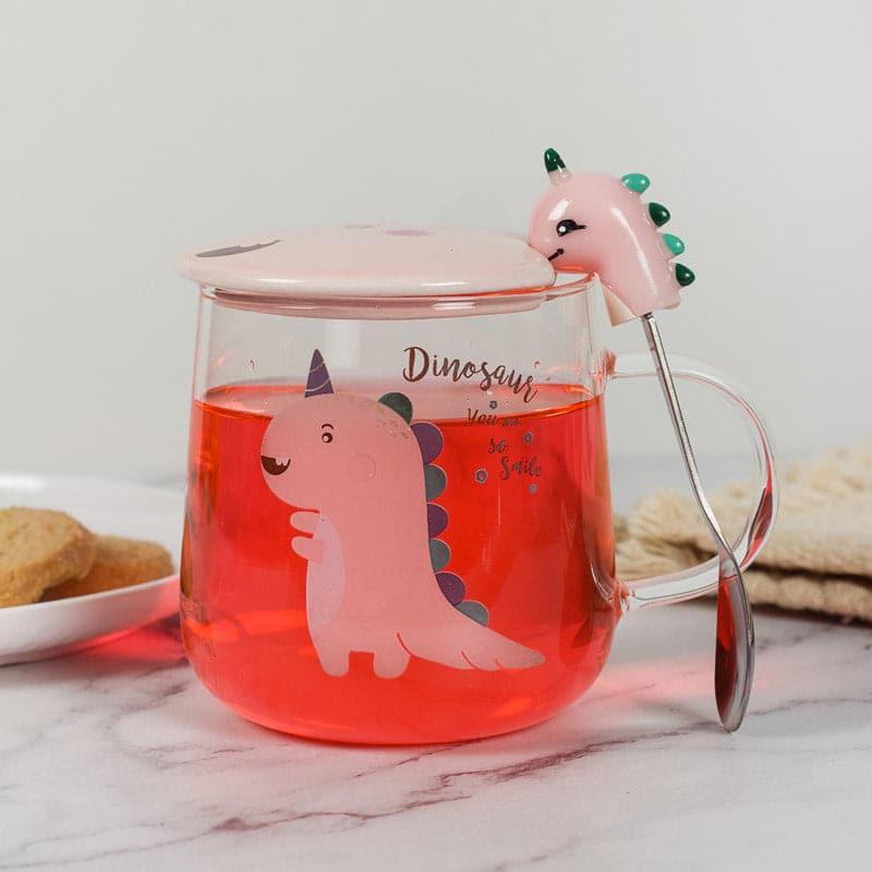 Coffee Mug - Dino Park Kids Mug With Lid (Pink) - 420 ML