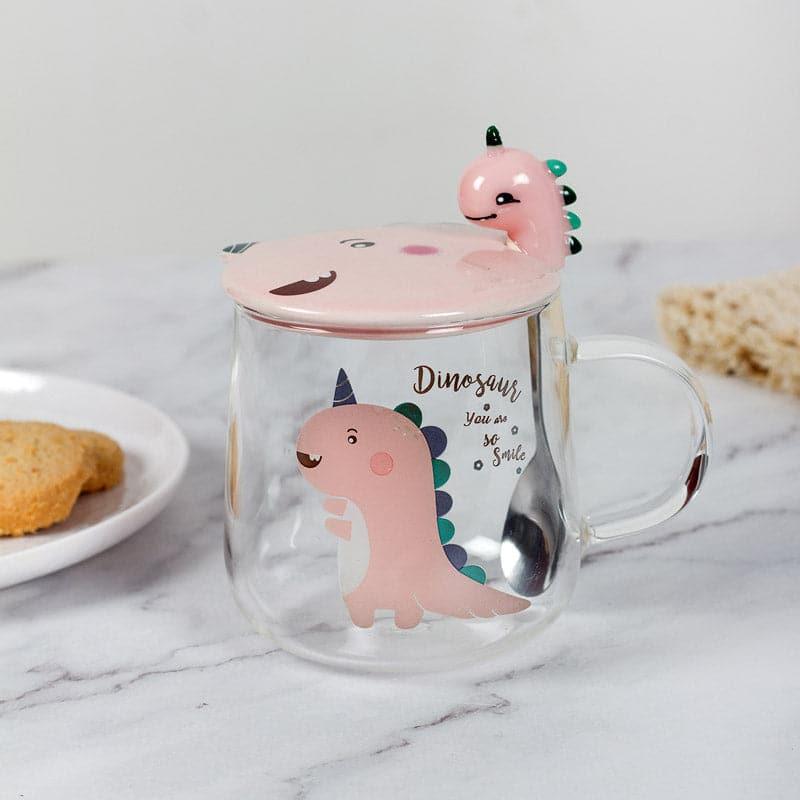 Coffee Mug - Dino Park Kids Mug With Lid (Pink) - 420 ML