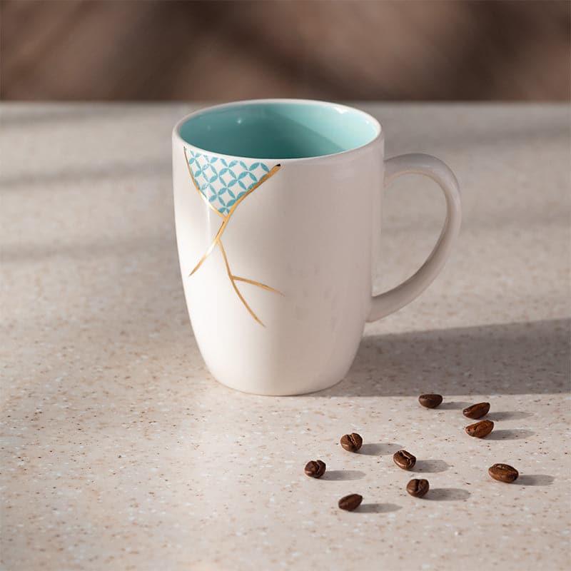 Coffee Mug - Wabi Sabi Porcelain Mug (Aqua & White) - 295 ML