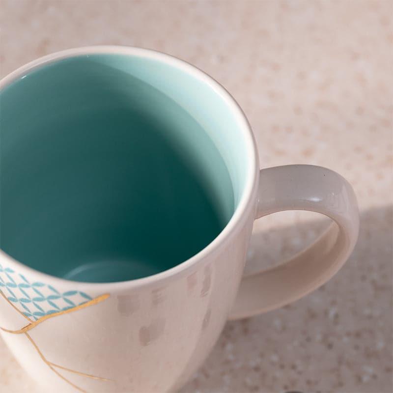 Coffee Mug - Wabi Sabi Porcelain Mug (Aqua & White) - 295 ML