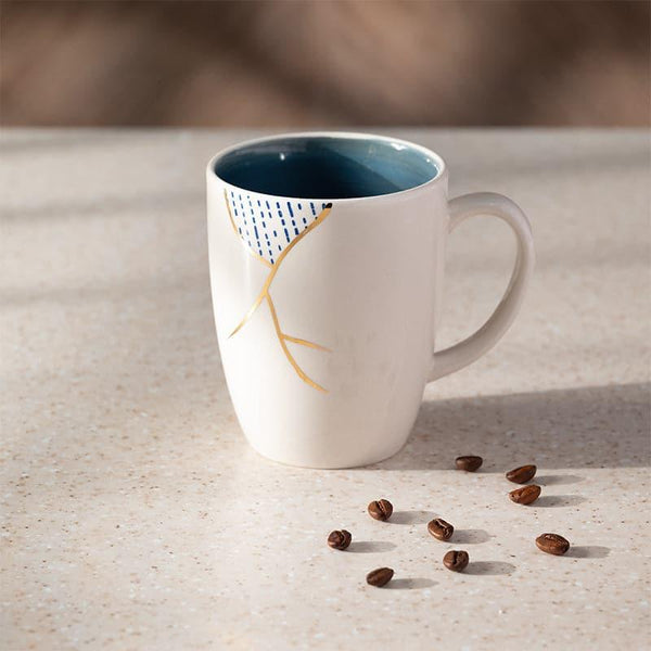 Coffee Mug - Wabi Sabi Porcelain Mug (Blue & White) - 295 ML