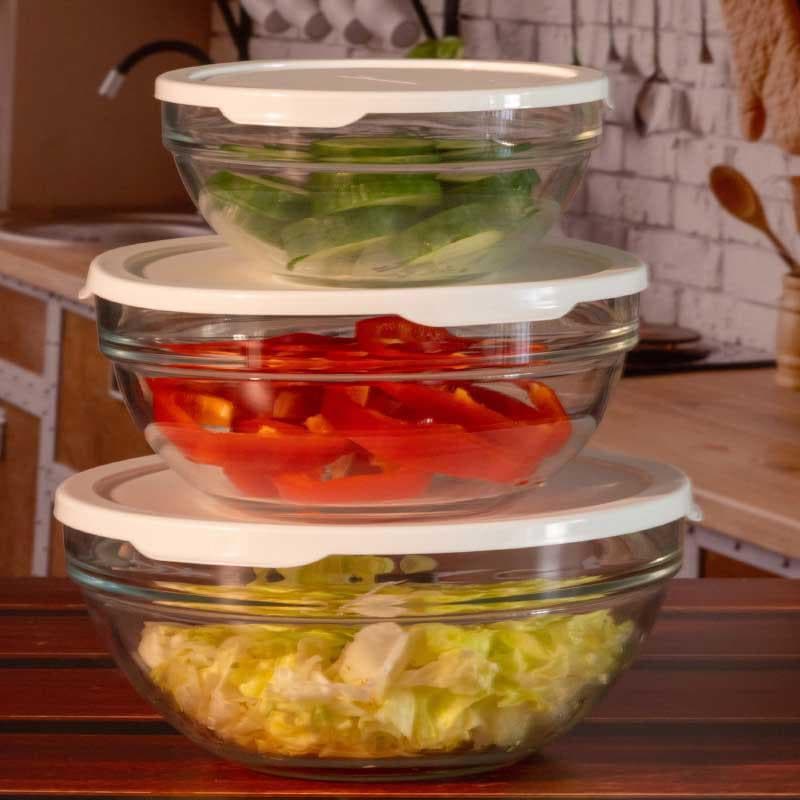 Container - Gestal Storage Bowl With White Lid - Set Of Three