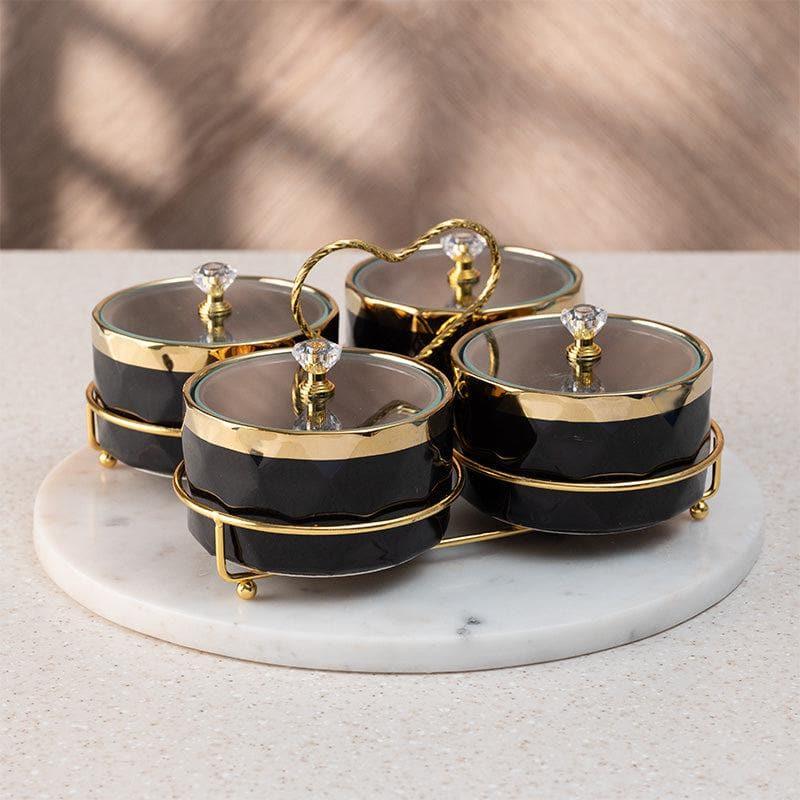 Buy Container - Golden Heart Jar With Stand (Black) - Set Of Four at Vaaree online