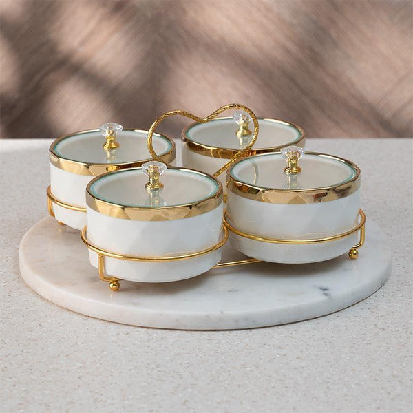 Container - Golden Heart Jar With Stand (White) - Set Of Four