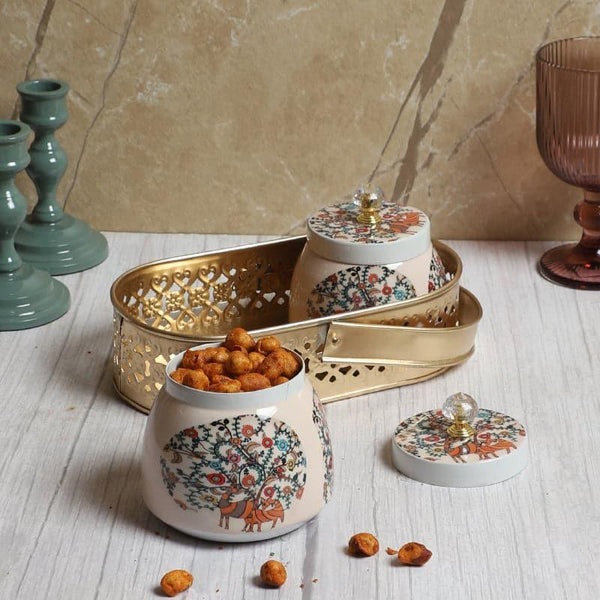 Container - Iknia Ethnic Basket With Jar - Set Of Three