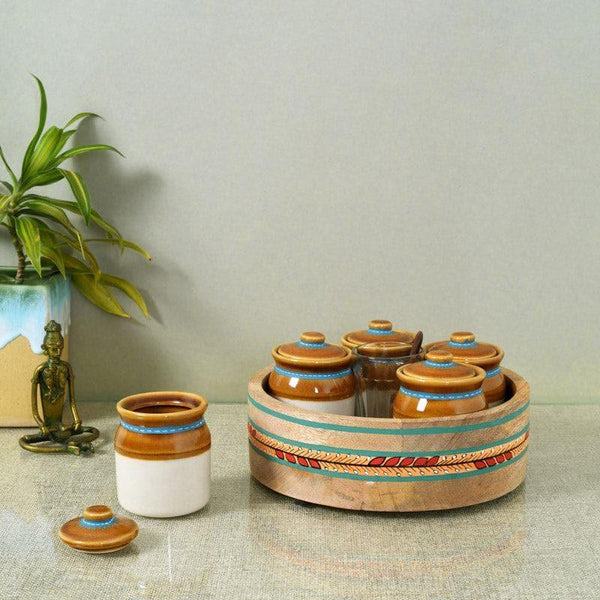 Container - Krithik Storage Jar With Tray (185 ml) - Set Of Five