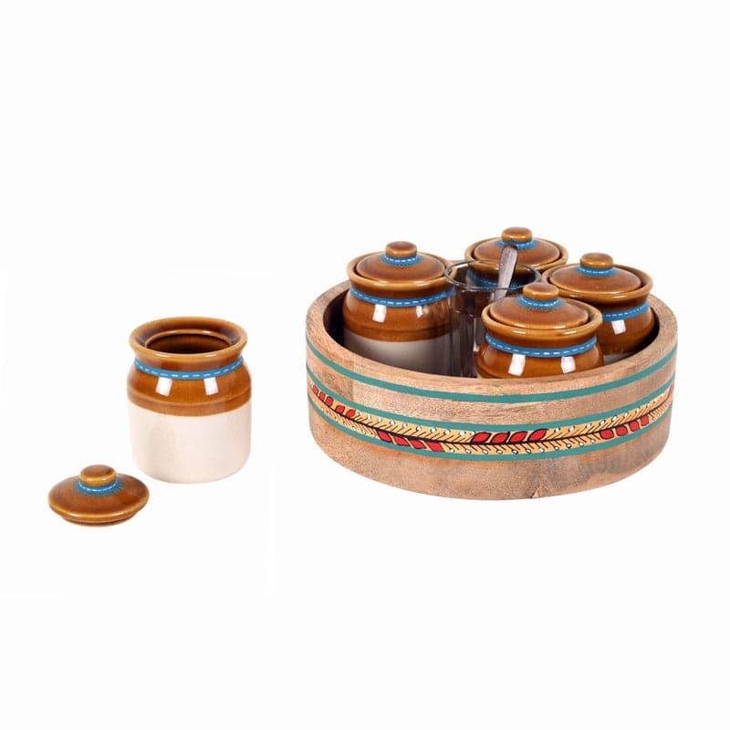 Buy Krithik Storage Jar With Tray (185 ml) - Set Of Five Container from Vaaree