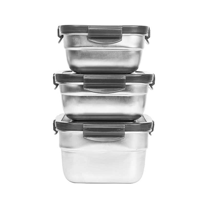 Container - Lavish Steel Square Container (750 ML) - Set Of Three