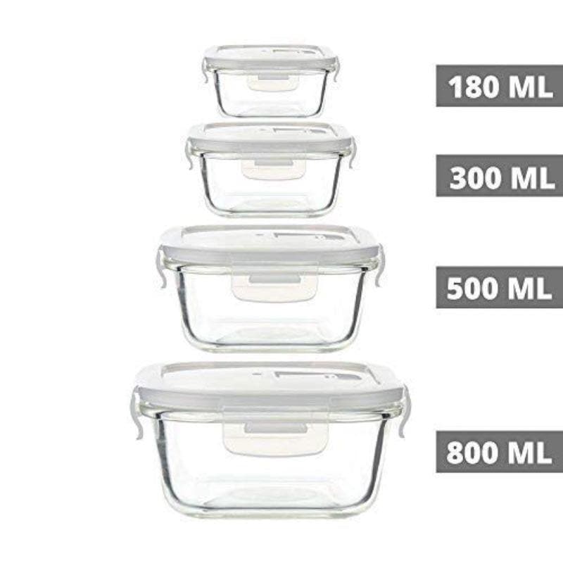 Container - Square Foodie Lunch Box (180/300/500/800 ML) - Set of Four