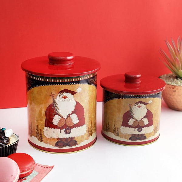 Container - Vintage Santa Canister - Set Of Two