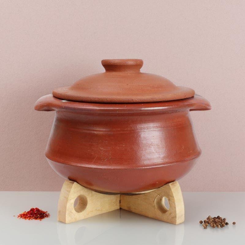 Buy Denara Clay Pot With Lid Brown 2000 ML / 8 Inches Handi from Vaaree