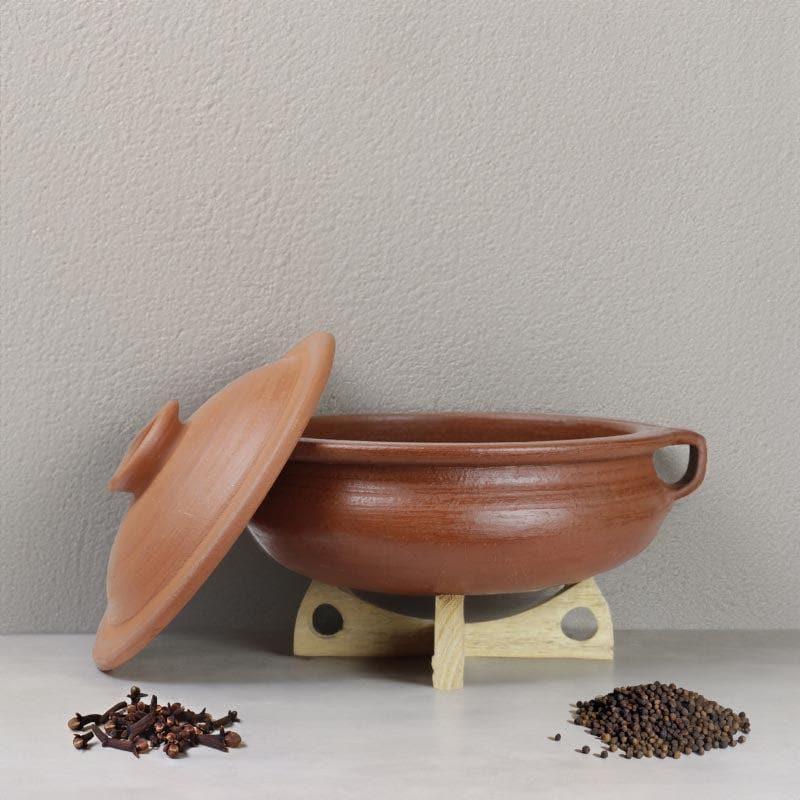 Buy Dilaab Urali Clay Pot With Lid Brown 2000 ML / 10 Inches Handi from Vaaree