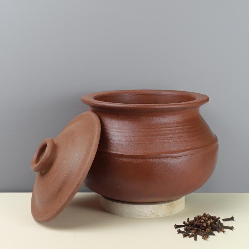 Buy Kalikasan Rice Clay Pot With Lid Brown 3000 ML / 9 Inches Handi from Vaaree