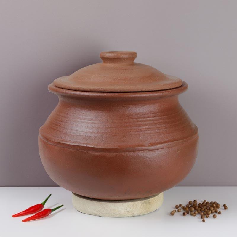 Buy Kalikasan Rice Clay Pot With Lid Brown 3000 ML / 9 Inches Handi from Vaaree