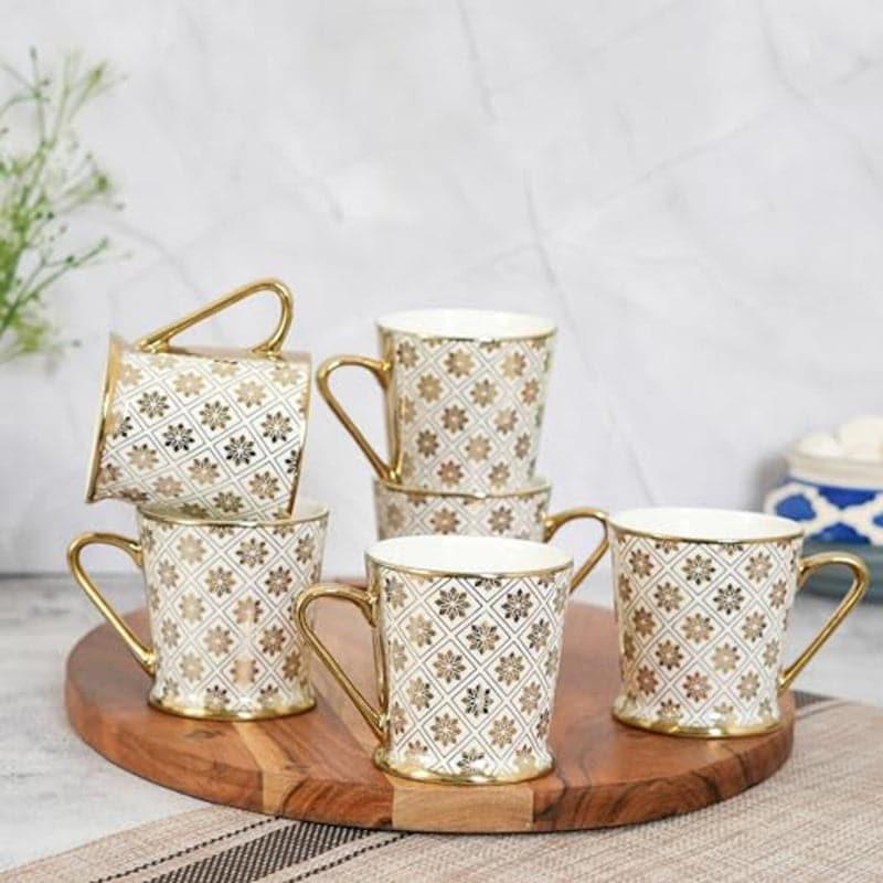 Cup - Golda Flora Ceramic Mug (180 ML) - Set Of Six