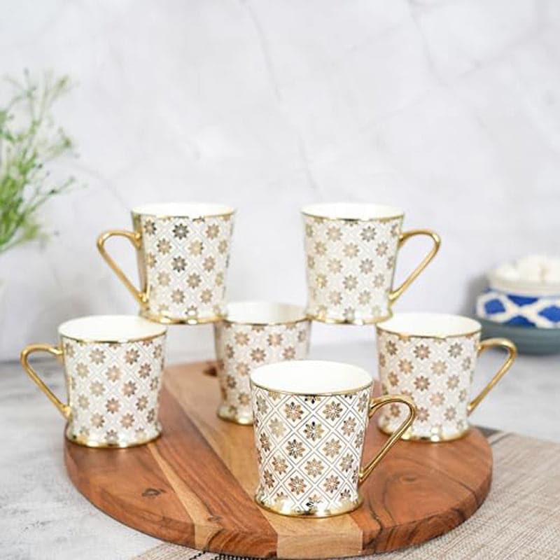 Cup - Golda Flora Ceramic Mug (180 ML) - Set Of Six