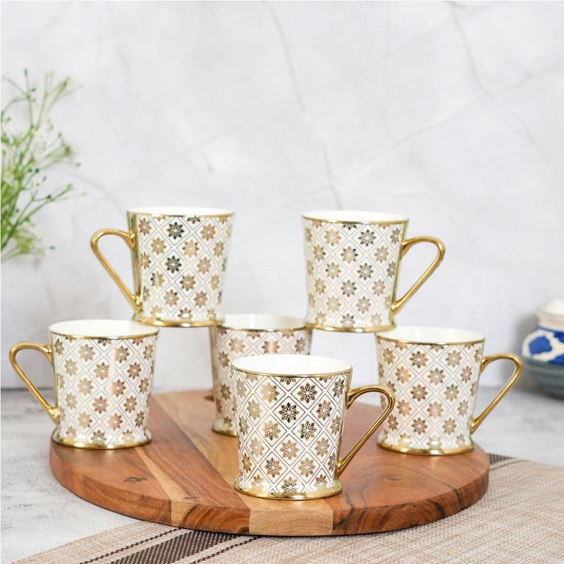 Cup - Golda Flora Ceramic Mug (180 ML) - Set Of Six