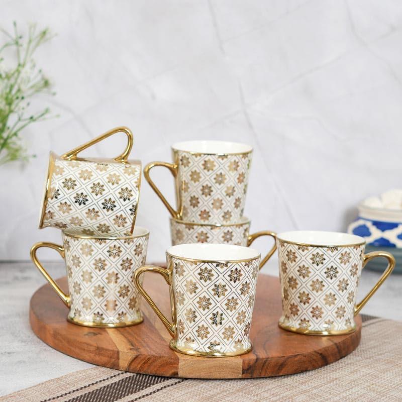 Cup - Golda Flora Ceramic Mug (180 ML) - Set Of Six