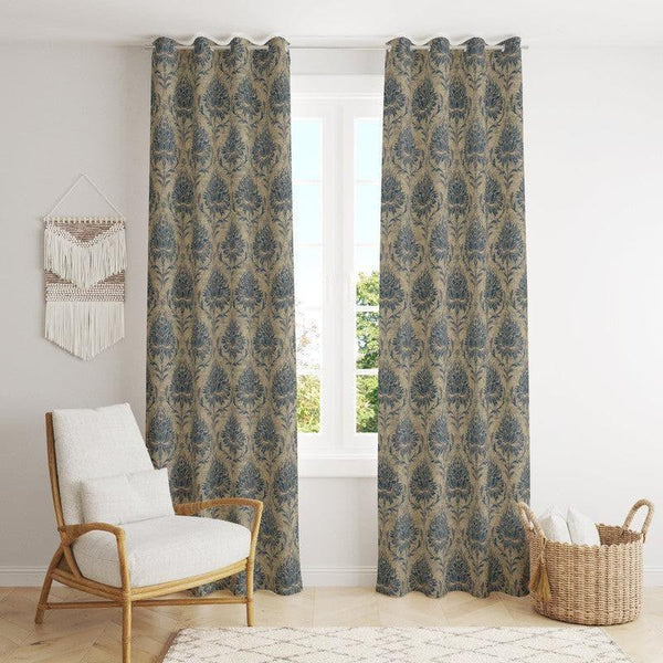 Curtains - European Baroque Floral Single Curtain (Blue)