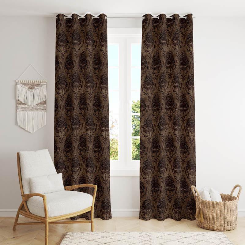 Buy European Baroque Floral Single Curtain (Brown) Curtains from Vaaree