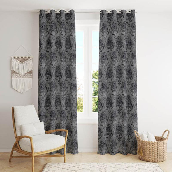Curtains - European Baroque Floral Single Curtain (Charcoal)