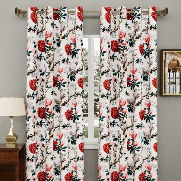 Buy Miss Rose Curtain (Red) - Set Of Two Curtains from Vaaree