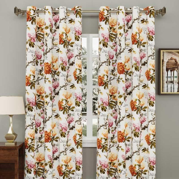 Buy Miss Rose Curtain (Yellow) - Set Of Two Curtains from Vaaree