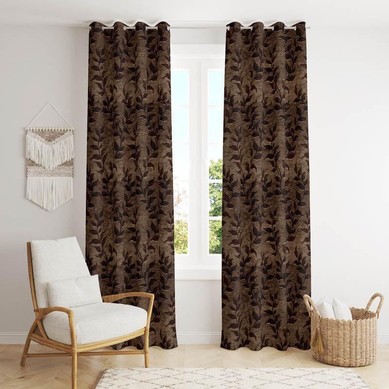 Buy Noor Jacquard Single Curtain (Brown) Curtains from Vaaree