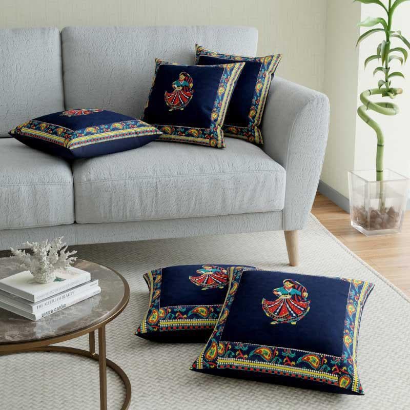 Buy Ae Halo Cushion Cover (Blue) - Set Of Five Cushion Cover Sets from Vaaree