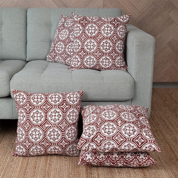 Cushion Cover Sets - Alora Ethnic Printed Cushion Cover (Maroon) - Set Of Five