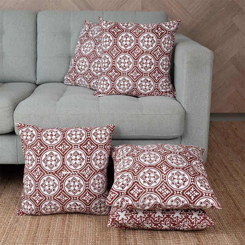 Buy Alora Ethnic Printed Cushion Cover (Maroon) - Set Of Five Cushion Cover Sets from Vaaree