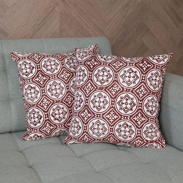 Cushion Cover Sets - Alora Ethnic Printed Cushion Cover (Maroon) - Set Of Two