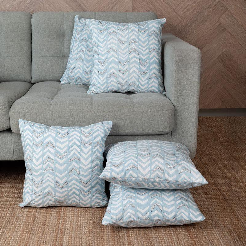 Buy Arrow Stripe Cushion cover (Blue) - Set Of Five Cushion Cover Sets from Vaaree