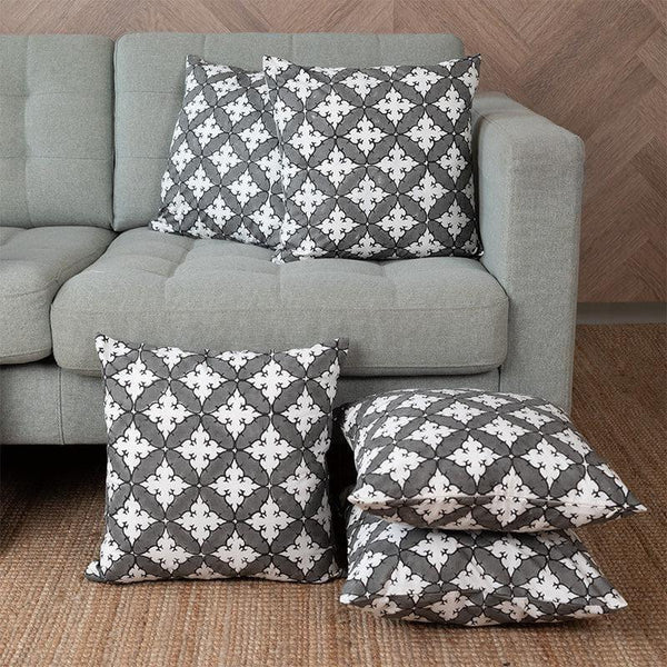 Cushion Cover Sets - Deya Ethnic Printed Cushion Cover (Dark Grey) - Set Of Five