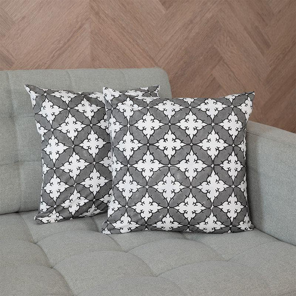 Cushion Cover Sets - Deya Ethnic Printed Cushion Cover (Dark Grey) - Set Of Two