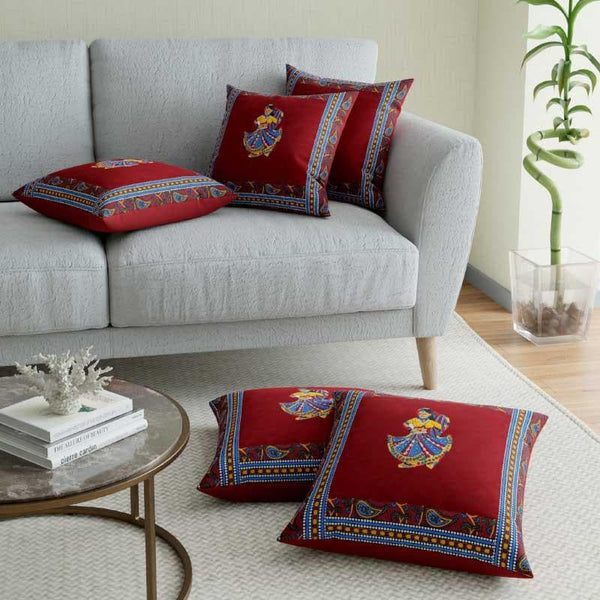 Cushion Cover Sets - Dholida Cushion Cover (Maroon) - Set Of Five