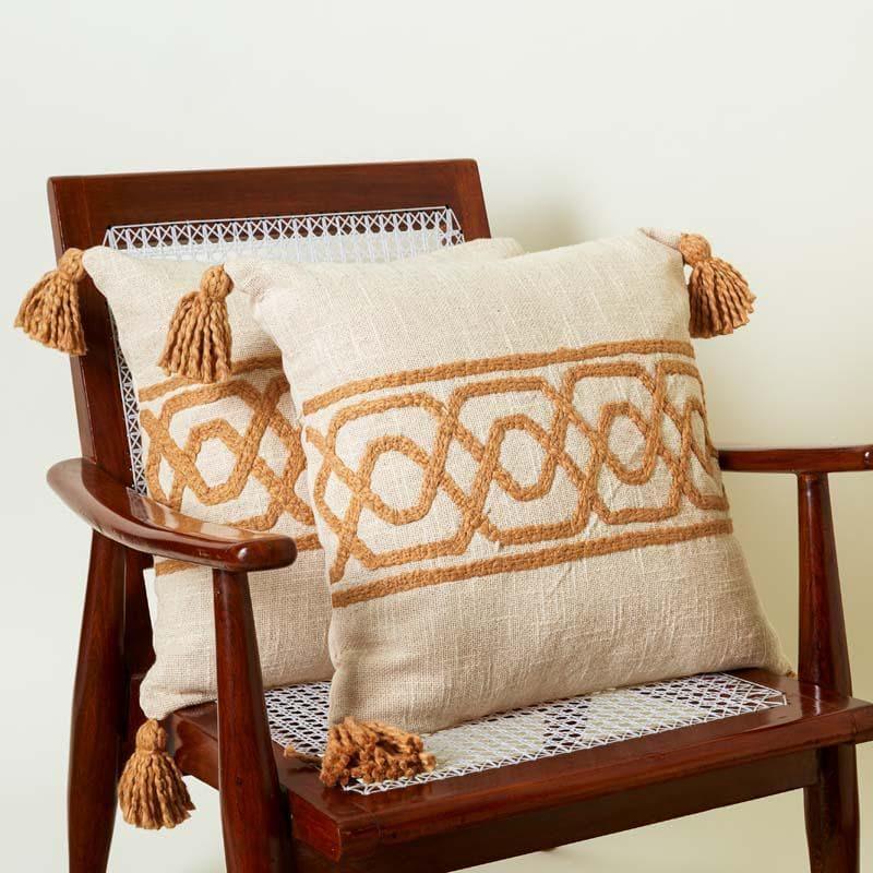 Buy Gold Fence Cushion Cover - Set Of Two Cushion Cover Sets from Vaaree