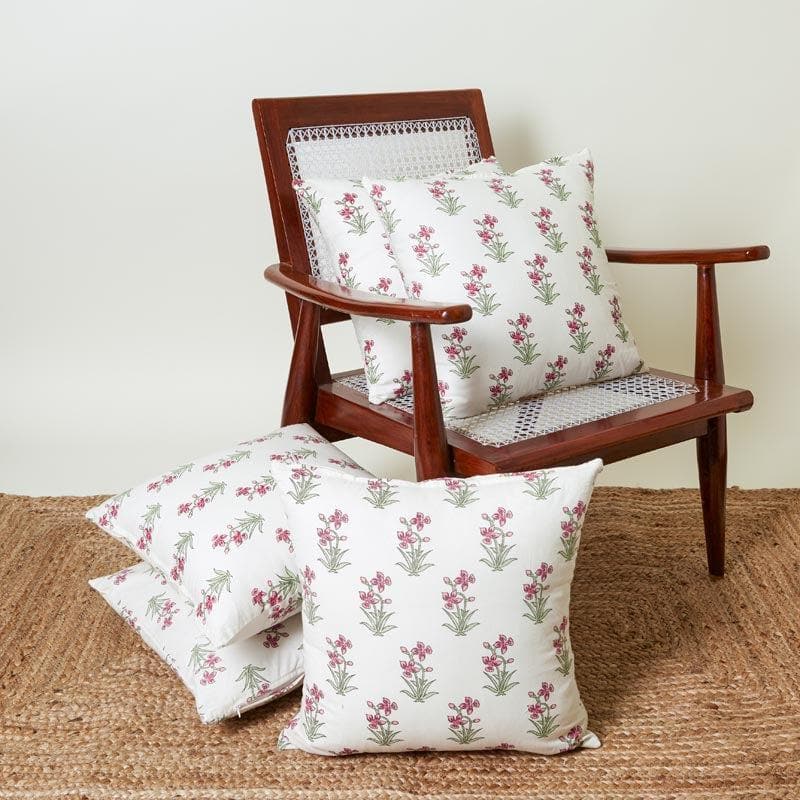 Buy Gulmohar Bagh Cushion Cover (Red) - Set Of Five Cushion Cover Sets from Vaaree