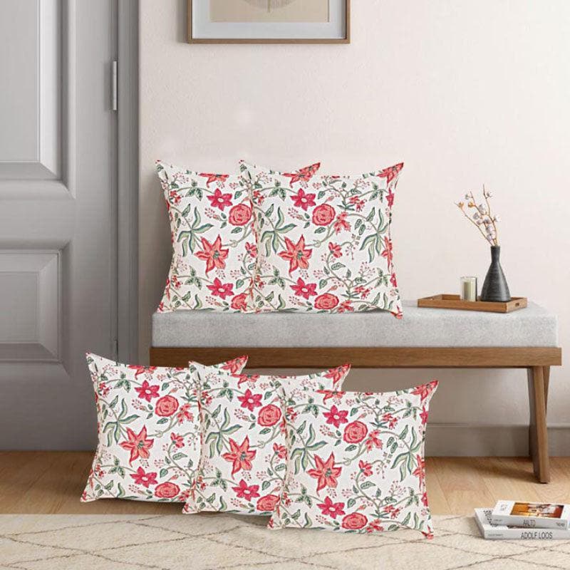 Cushion Cover Sets - Ijya Floral Cushion Cover (Red) - Set Of Five