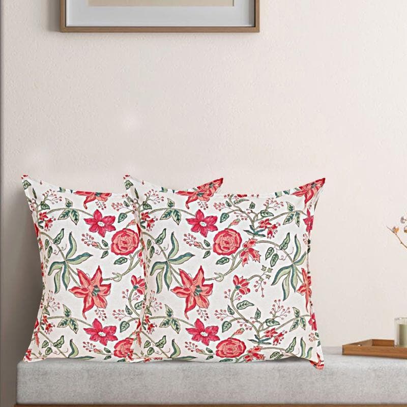 Buy Ijya Floral Cushion Cover (Red) - Set Of Two Cushion Cover Sets from Vaaree