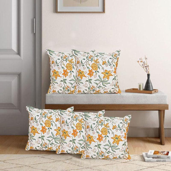 Cushion Cover Sets - Ijya Floral Cushion Cover (Yellow) - Set Of Five