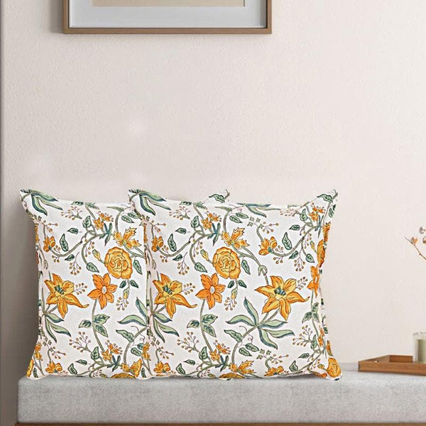 Buy Ijya Floral Cushion Cover (Yellow) - Set Of Two Cushion Cover Sets from Vaaree