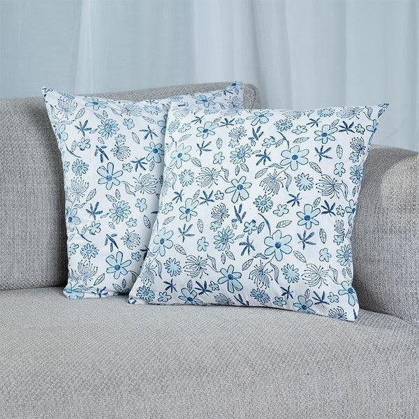 Cushion Cover Sets - Iris Floral Cushion Cover (Blue) - Set Of Two