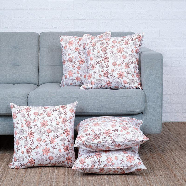 Cushion Cover Sets - Iris Floral Cushion Cover (Maroon) - Set Of Five